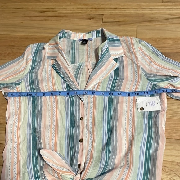 Retro Top 90s Style Button Small Stripe Cottage Vtg Knot Yellow NEW Vylette - Picture 12 of 14